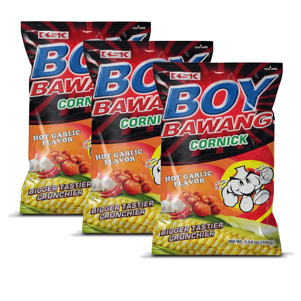 Boy Bawang Cornick, Hot Garlic - Crispy Tasty & Gluten-Free Corn Nuts 3.54 Ounces (100G), 3 Pack