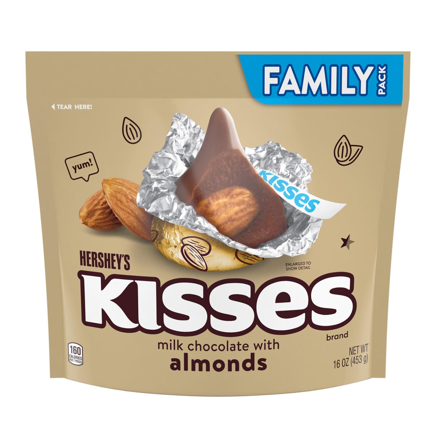 HERSHEYS KISSES Milk Chocolate with Almonds Candy Family Pack, 16 oz
