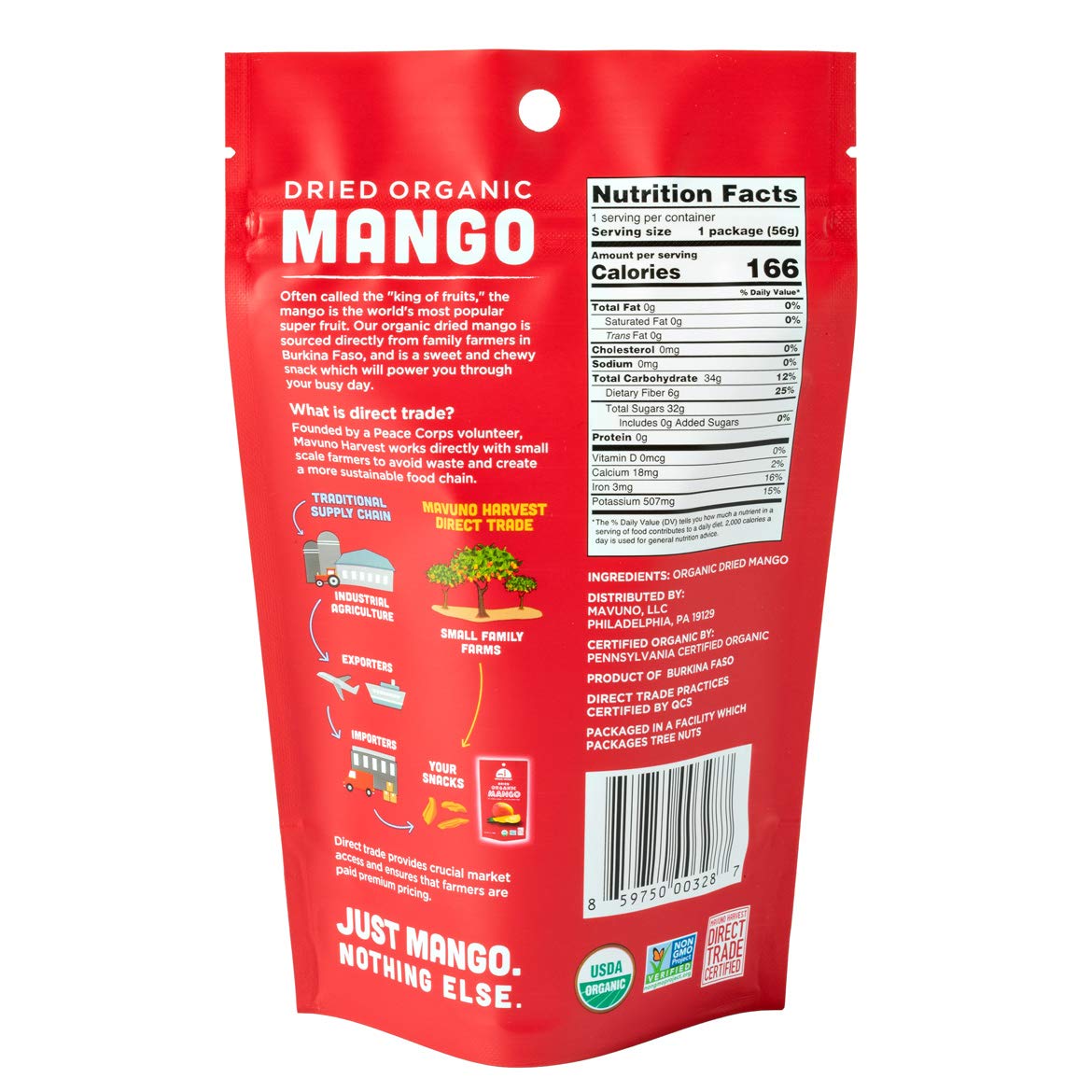 Mavuno Harvest Mango Dried Fruit Snacks | Unsweetened Organic Dried Mango Slices | Gluten Free Healthy Snacks For Kids And Adults | Vegan, Non Gmo, Direct Trade | 2 Ounce, Pack Of 6
