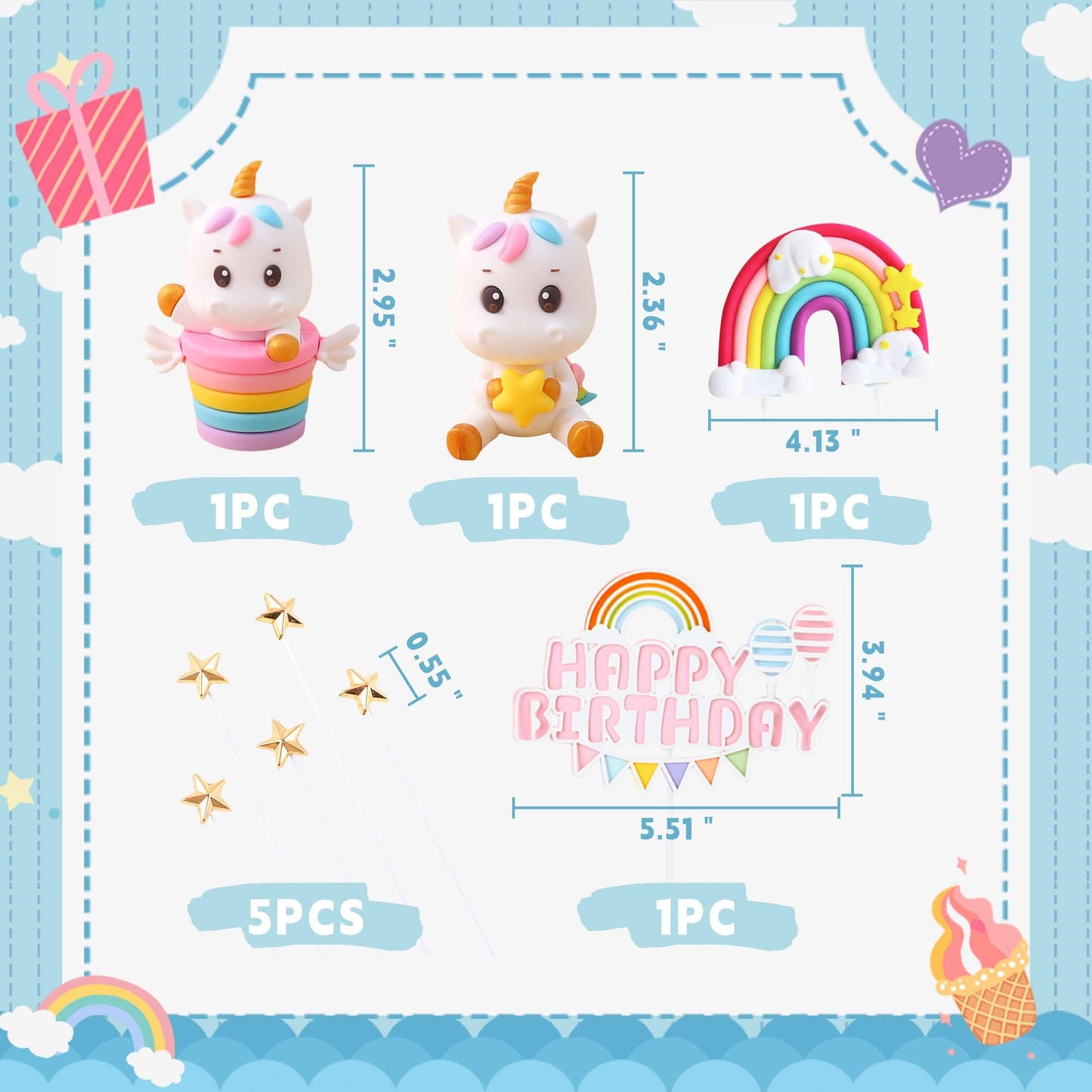 Jevenis Rainbow Unicorn Cake Decoration Unicorn Birthday Decoration Rainbow Cake Topper Unicorn Party Favors Rainbow Birthday De