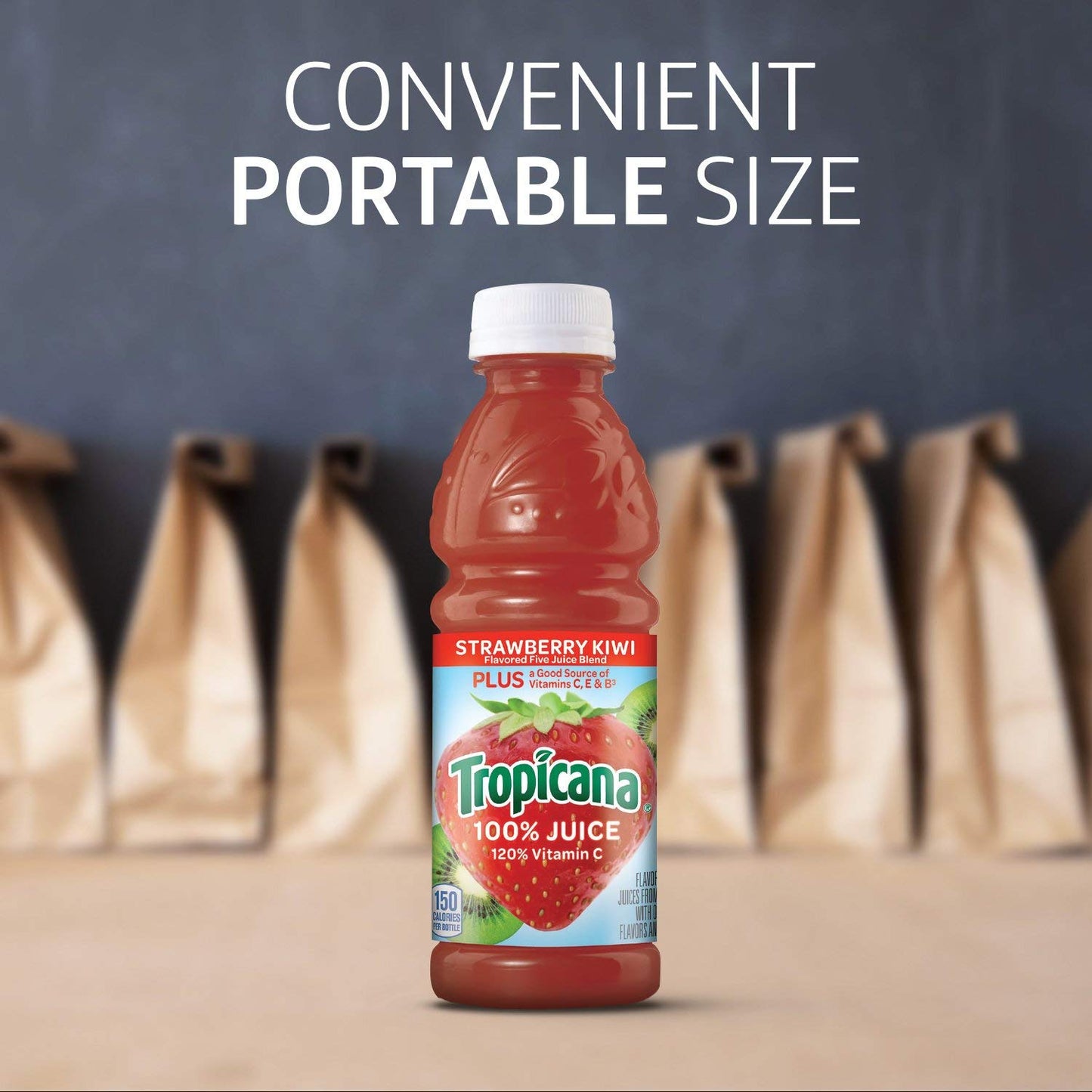 Tropicana 100% Strawberry Kiwi Juice, 10 Fl Oz Bottles, Pack of 24 - No Added Sugars, Rich in Vitamins C, B & E