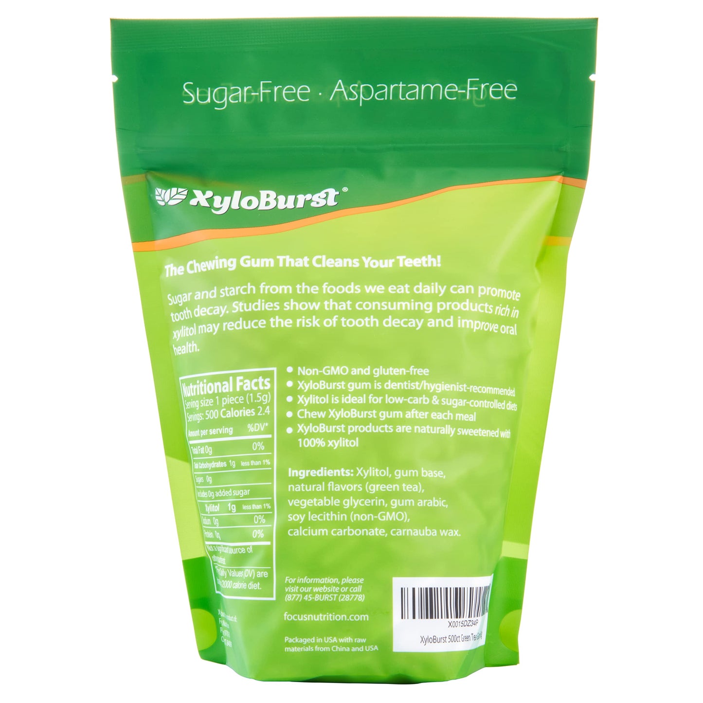 Xyloburst Green Tea Sugar Free Gum - Natural Xylitol Chewing Gum - Bulk 500 Count Bag - Non Gmo, Vegan, Aspartame Free, Keto Fri