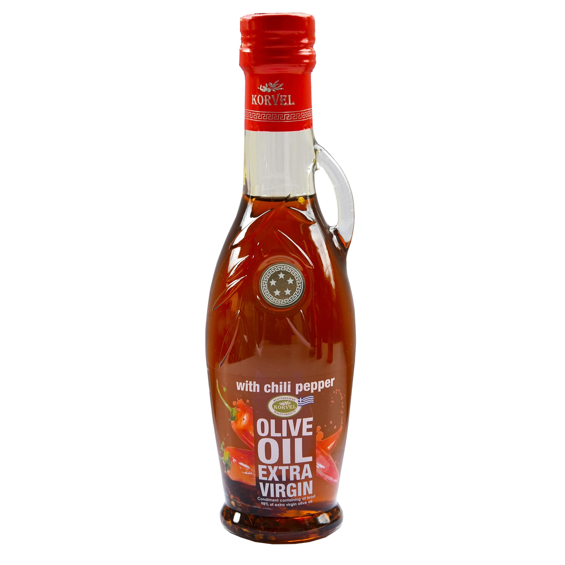 KORVEL Extra Virgin Olive Oil with Chili Pepper, 250 ml, Glass Bottle