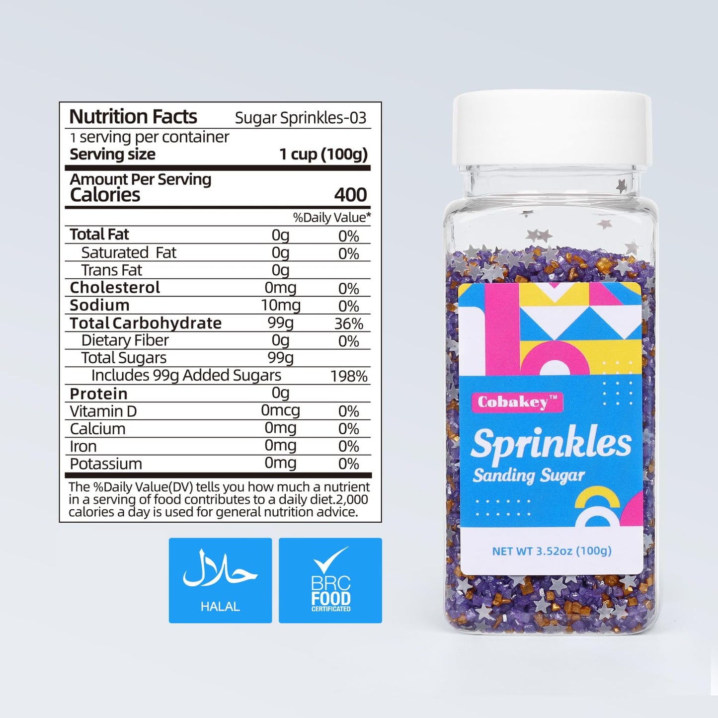 Sanding Sugar Edible Silver Glitter Stars Mix, Edible Purple Gold Sugar Sprinkles For Cake Decorating, Cupcake Toppers Cookie De