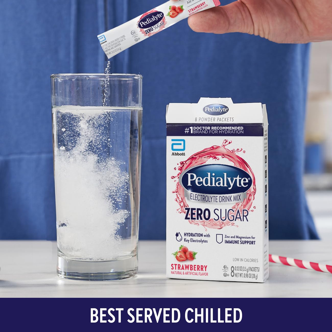 Pedialyte Electrolyte Drink Mix, Zero Sugar, Strawberry, 8 Single-Serving Powder Packets