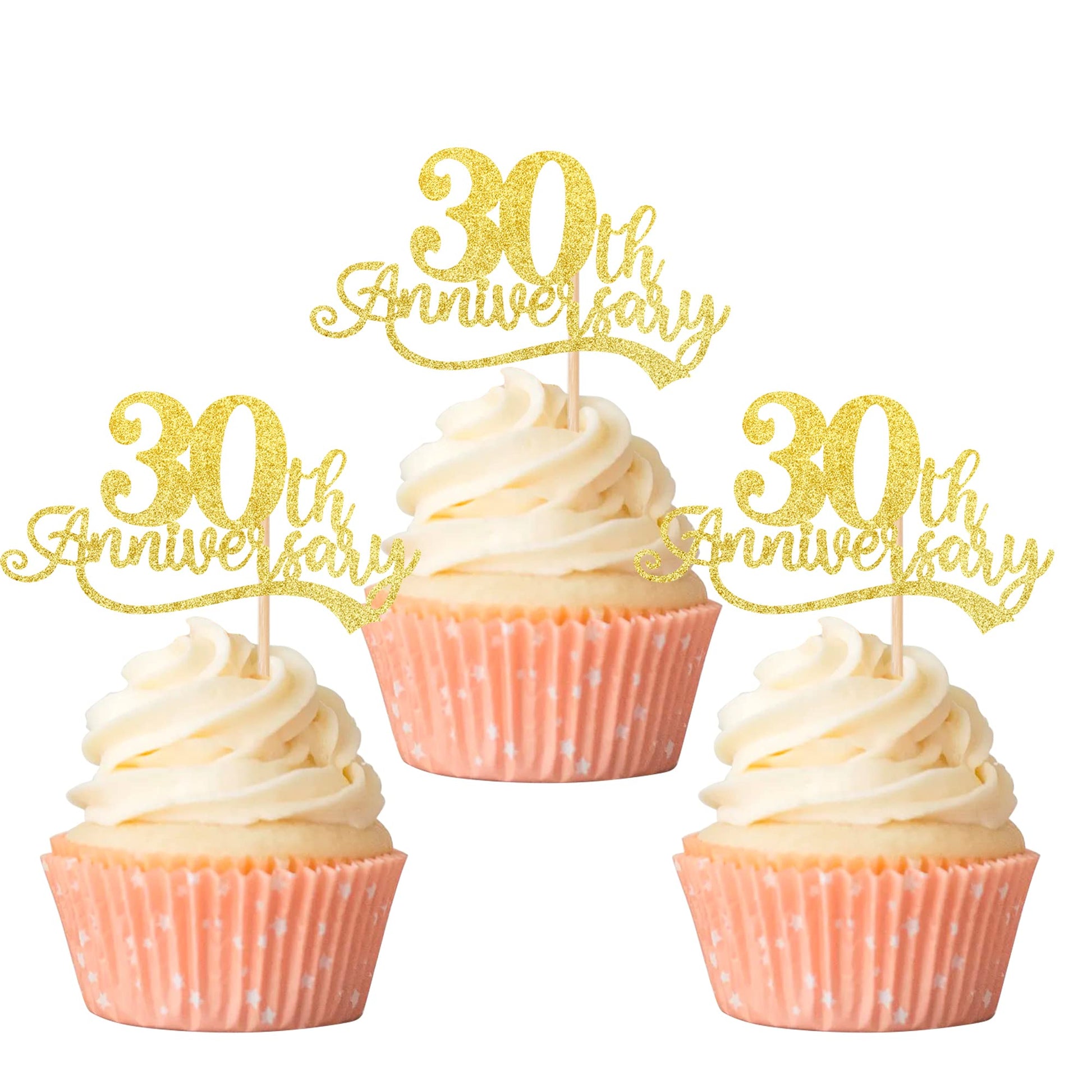 Rsstarxi Cupcake Toppers, Glitter Cheers to 30 Years, 2.8x4.1 inches, Gold, Paper, Model XM090-30