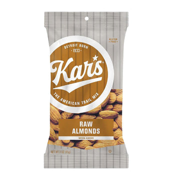 Kars Nuts Raw Almonds, 3 oz Individual Snack Packs - Bulk Pack of 12, Gluten-Free Snacks