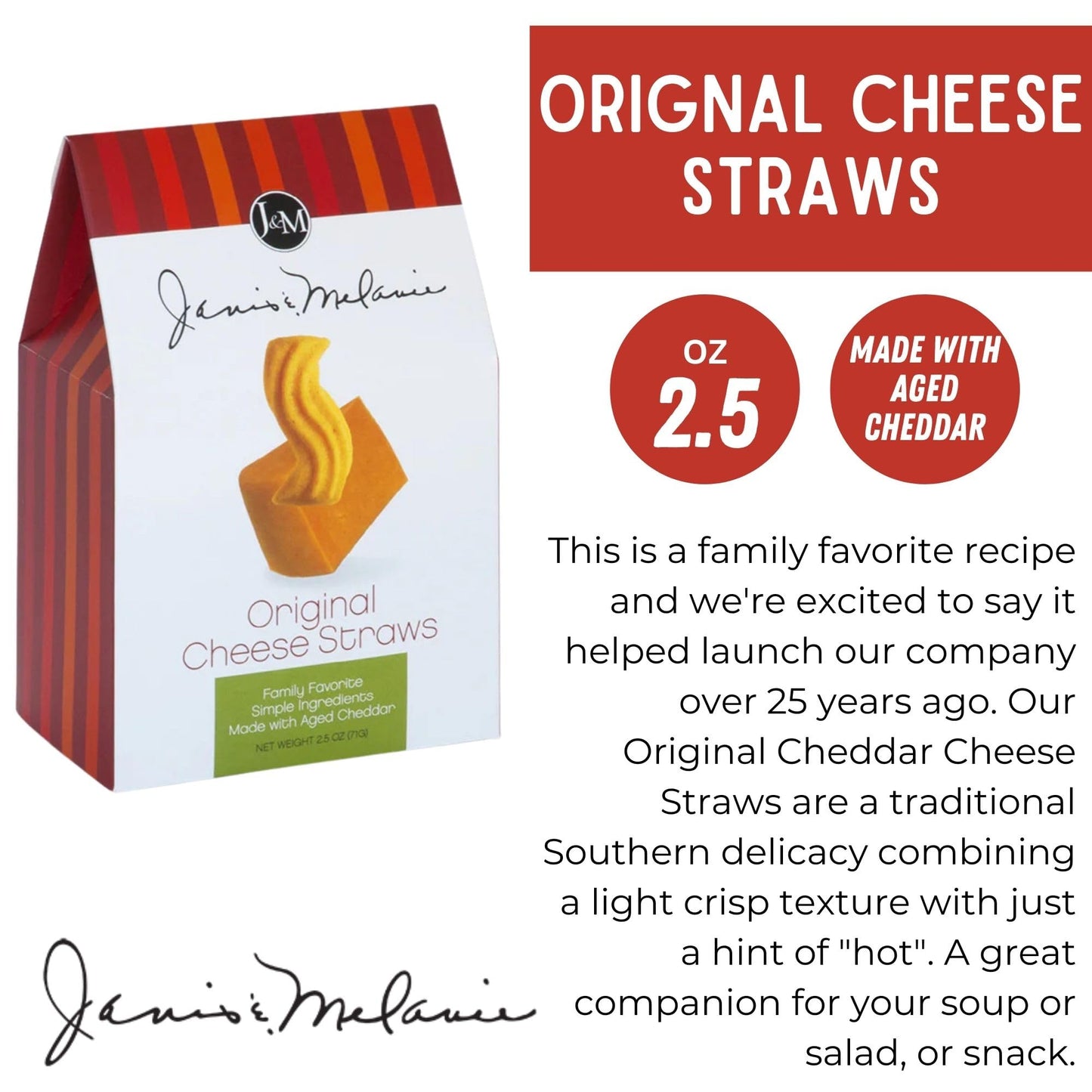 J&M Foods Cheese Straws, Aged Cheddar, Family Favorite Snack, 2.5 oz, 1 Pack