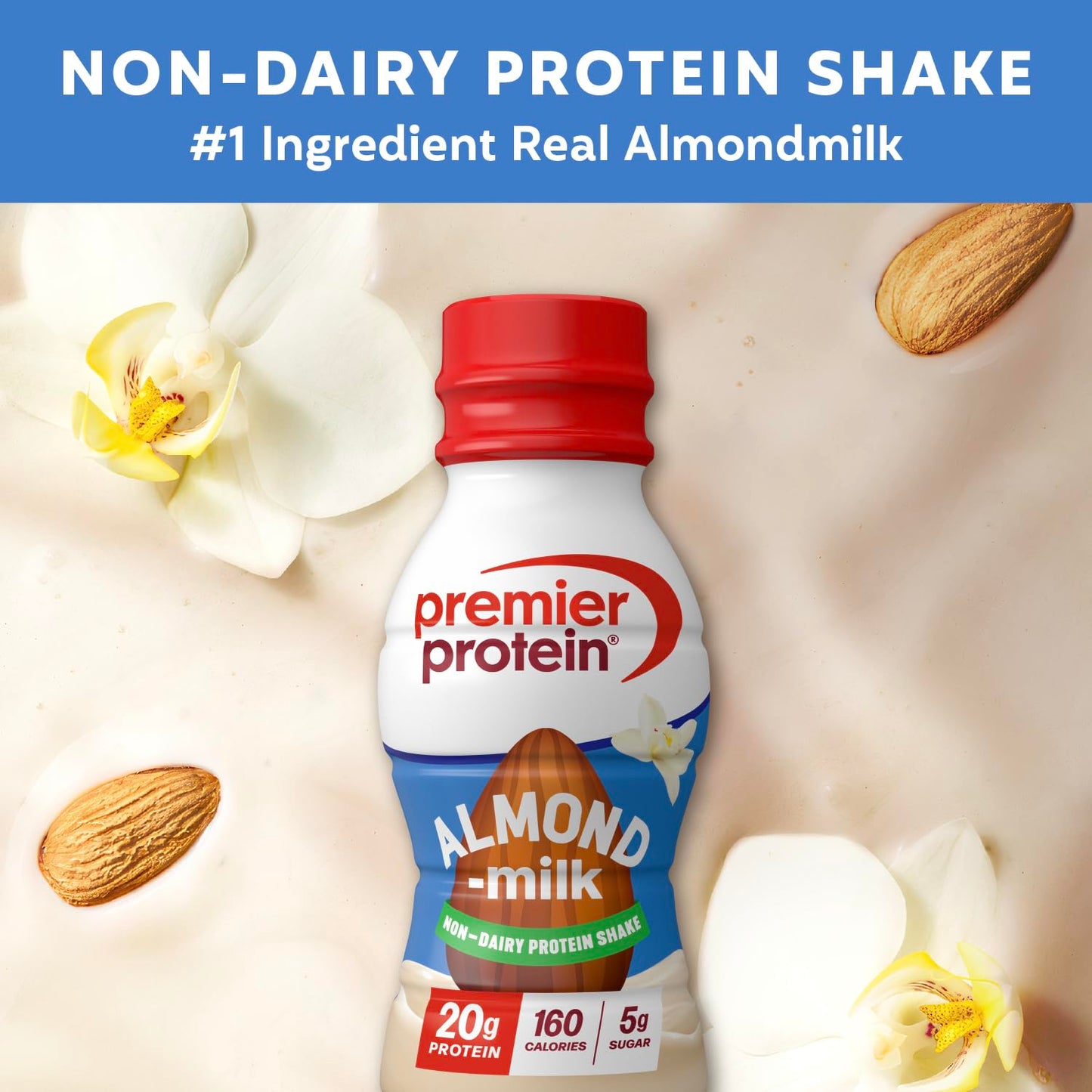 Premier Protein Almondmilk Plant Based Protein Shake  20g Protein  5g Sugar  11.5 Fl oz  Vanilla  12 Count