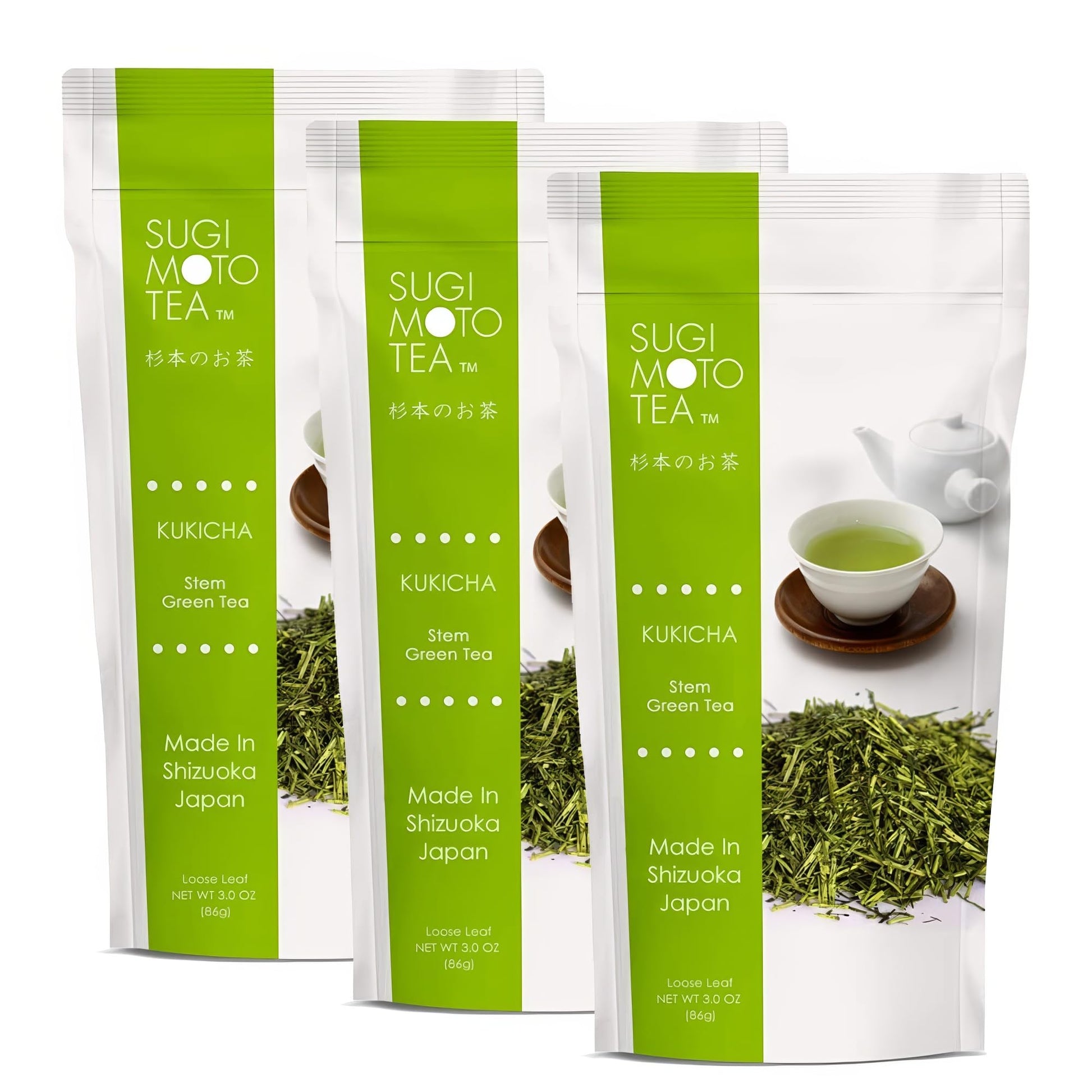 SUGIMOTO TEA Kukicha Stem Green Tea Loose Leaf - 3.0 oz (Pack of 3)