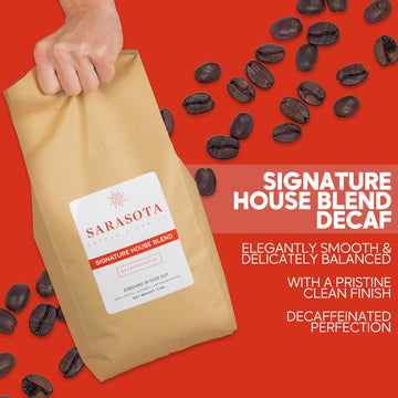 Sarasota Coffee Whole Bean Decaf | Dark Roast Gourmet Decaffeinated Coffee Beans | Low Acid, Mold Free, Specialty Grade Bulk Bea