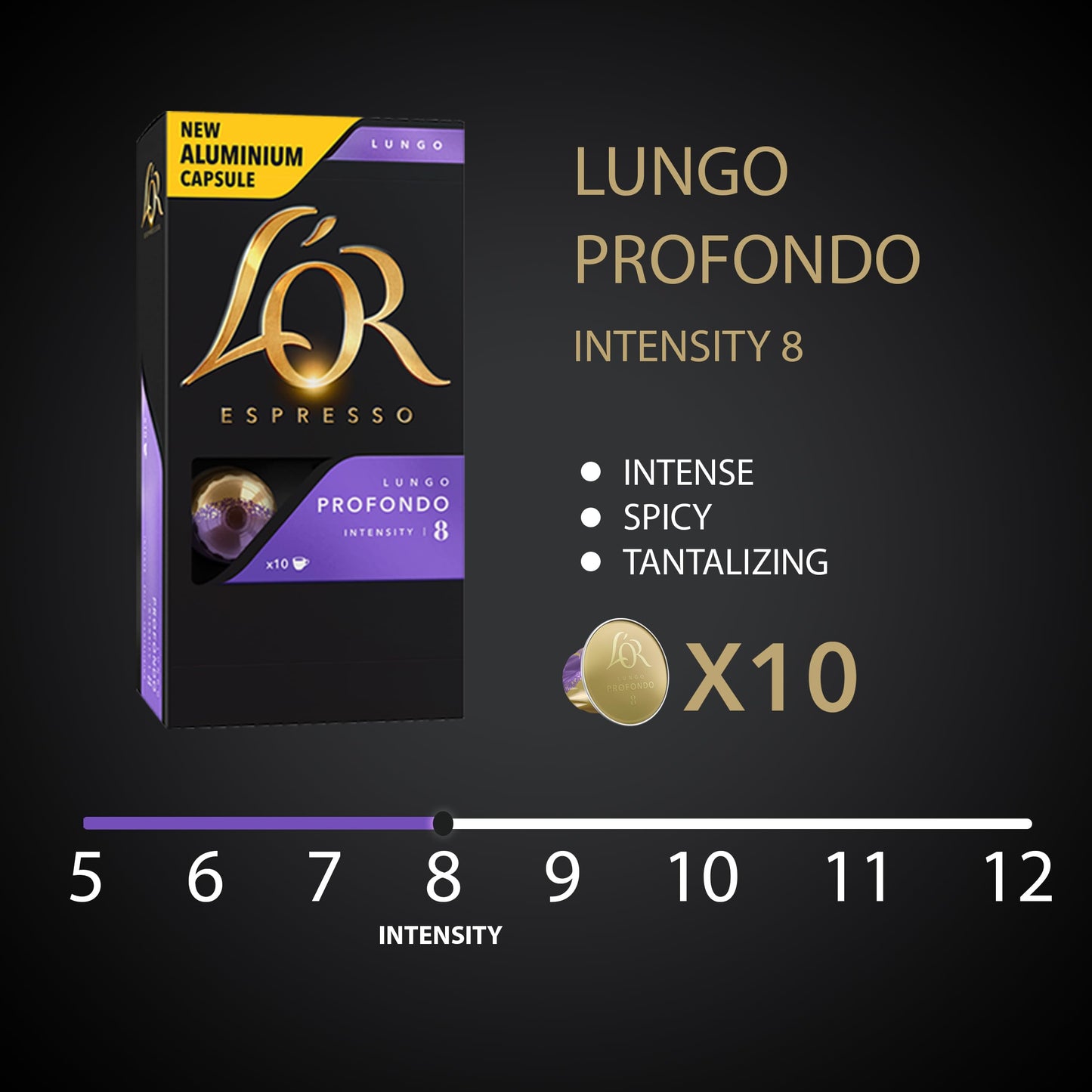 LOR Espresso Capsules  10 Count Profondo Lungo  Single-Serve Aluminum Coffee Capsules Compatible with the LOR BARISTA System & *Nespresso Original Machines  10 Count (Pack of 1)
