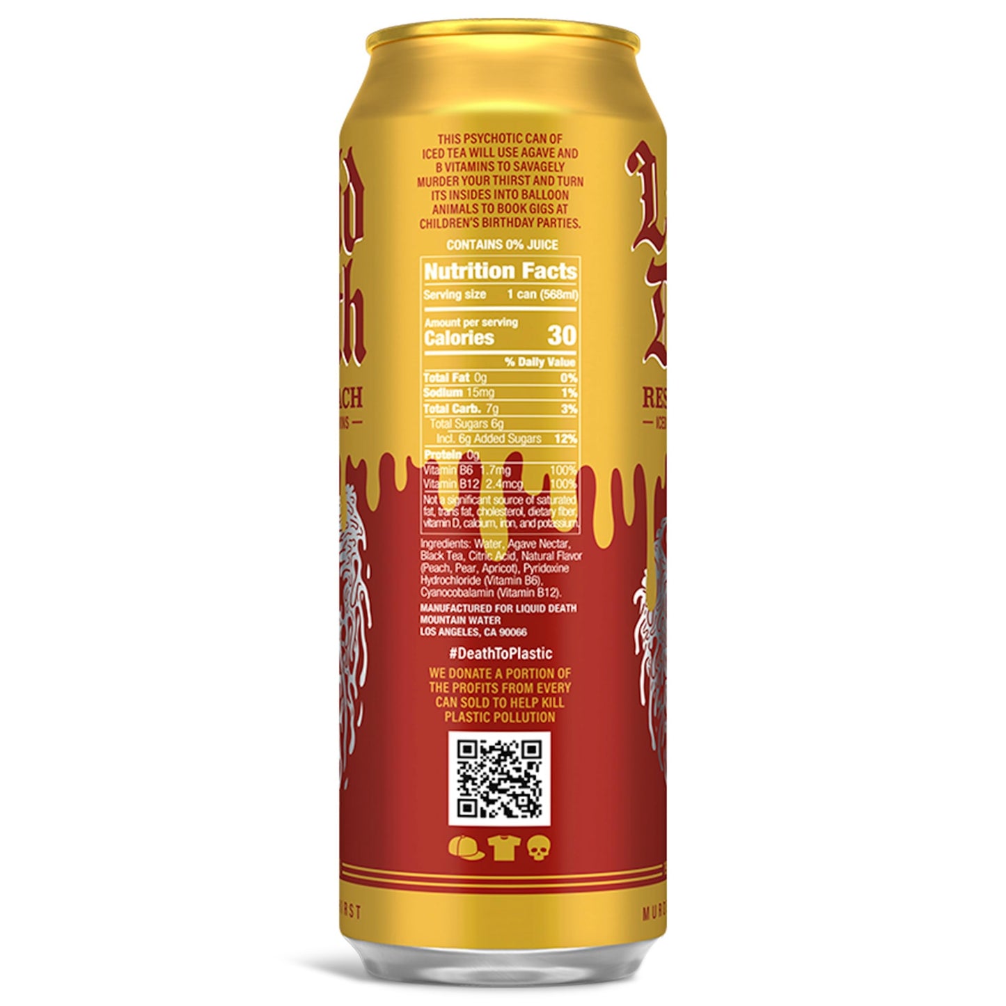Liquid Death, Rest In Peach Iced Tea, 8-Pack (King Size 19.2Oz Cans), Peach Flavored Tea Sweetened With Real Agave, B12 & B6 Vit