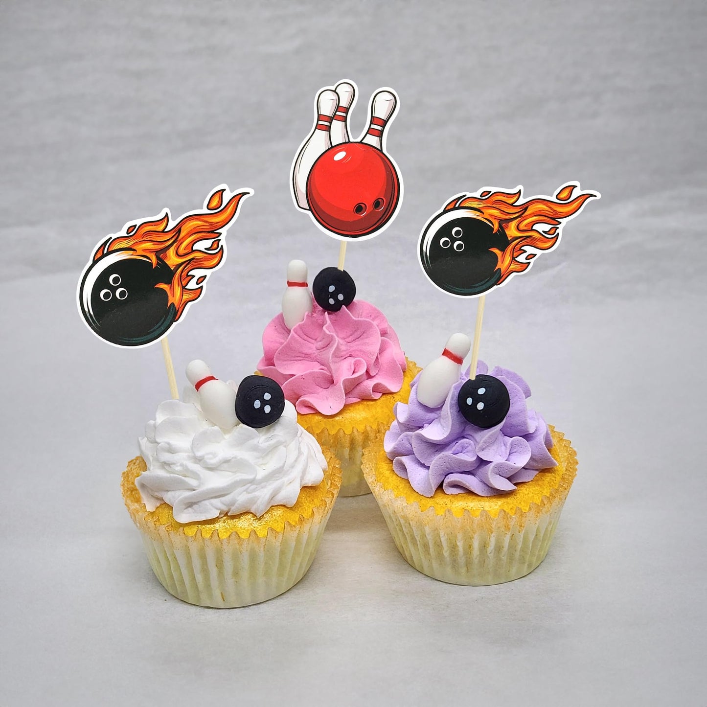 Gyufise 36Pcs Bowling Cupcake Toppers Sport Bowling Party Cupcake Picks Bowling Alley Themed Birthday Party Cake Decorations For