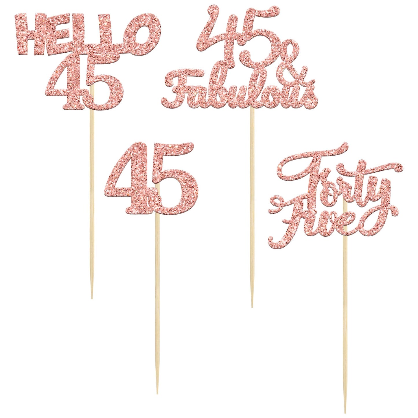 Gyufise 24Pcs Rose Gold Glitter 45Th Birthday Cupcake Toppers 45 Fabulous Cupcake Picks Hello 45 Forty Five Cupcake Picks For 45