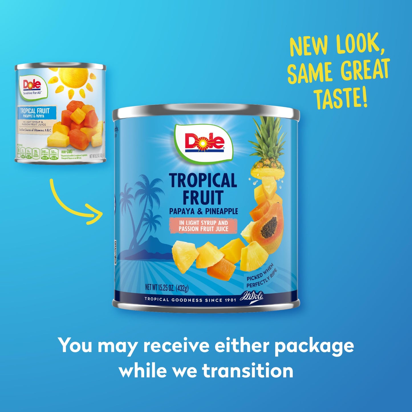 Dole Tropical Fruit in Light Syrup and Passion Fruit Juice - Papaya and Pineapple - 15.25 oz Can - 12 Pack