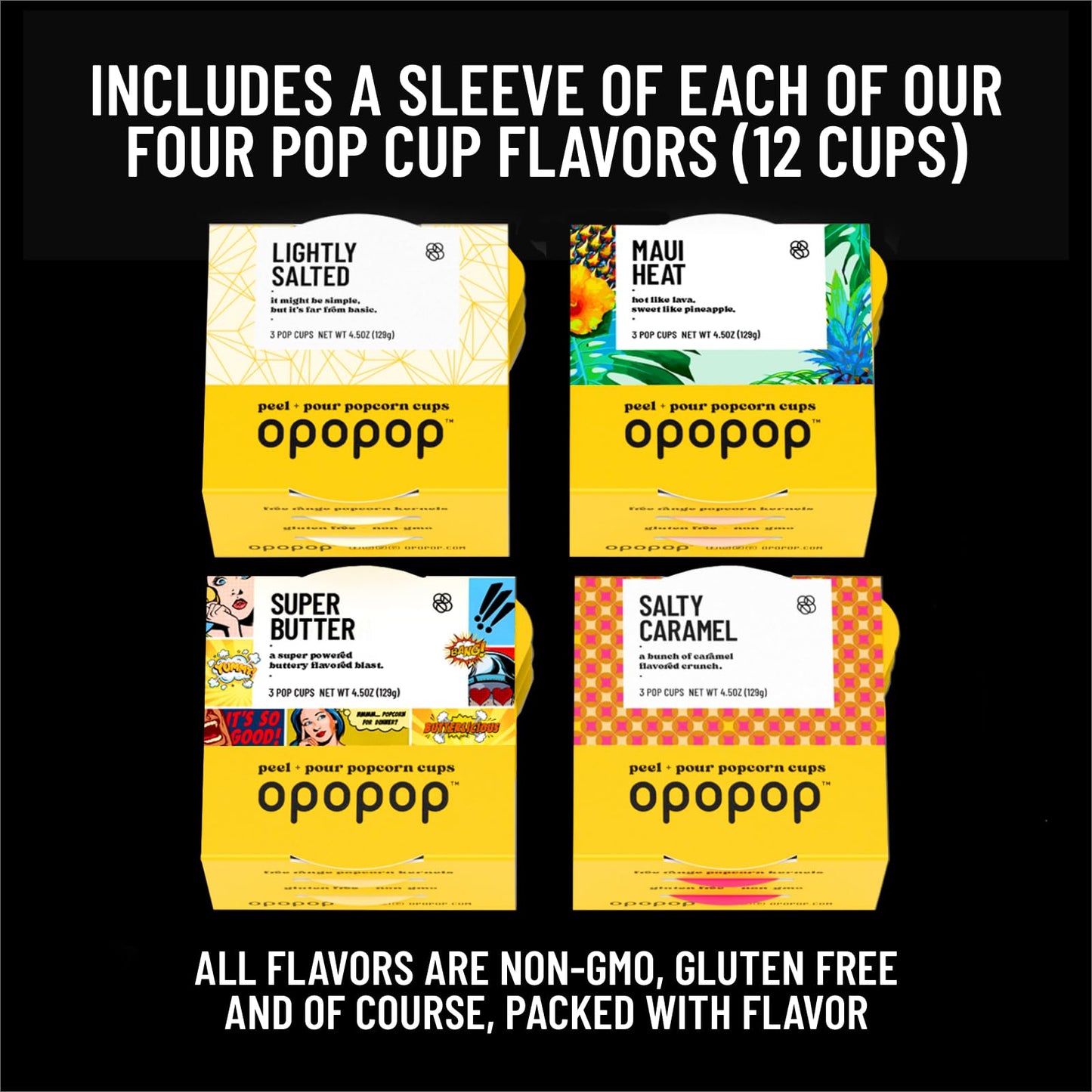 Opopop Microwave Popcorn - Variety 12-Pack Gourmet Popcorn Kit, Collapsible Silicone Popcorn Popper, Popcorn Maker, Gluten Free