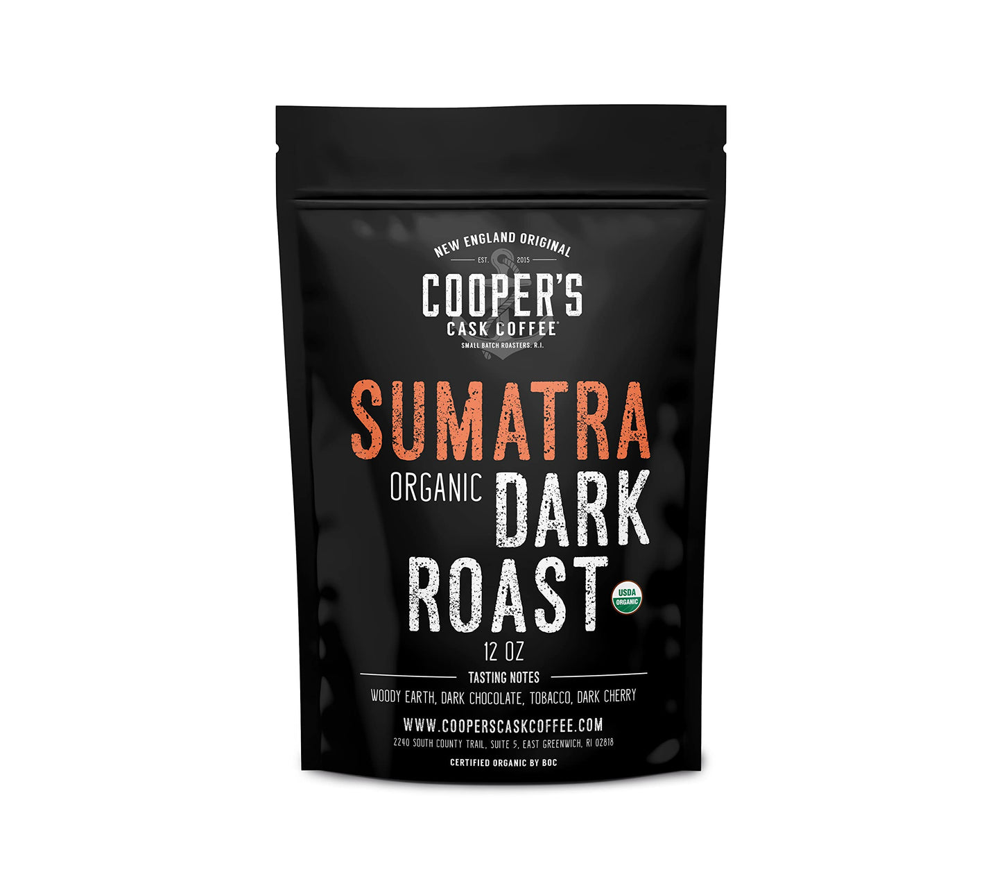 Coopers Cask Coffee Organic Dark Roast Sumatra Whole Bean Coffee - 12 oz Bag - Roasted Coffee Beans