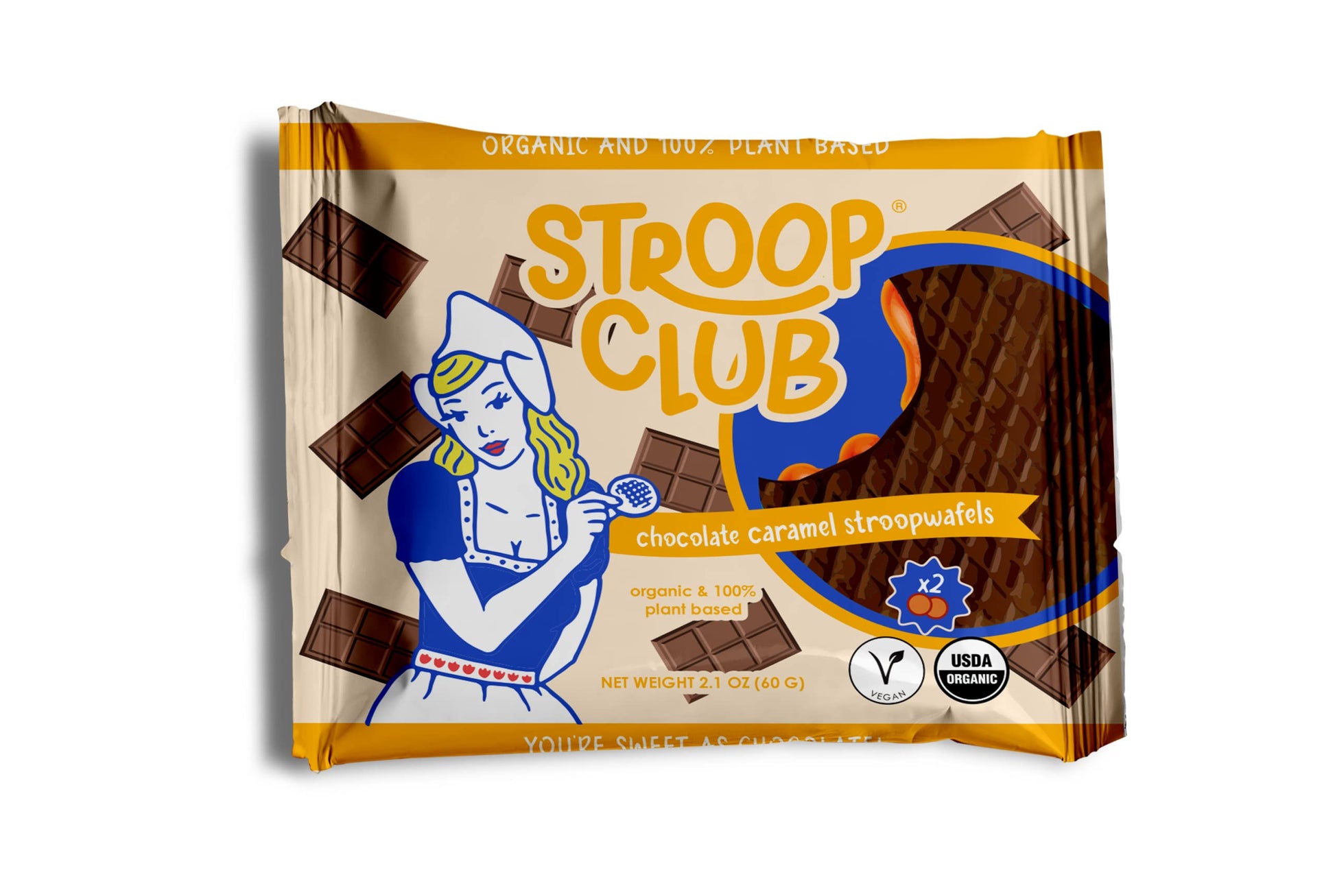 Stroop Club Chocolate Caramel Delights Cookies  Organic Waffles And Plant Based  Vegan Healthy Snacks Stroopwafels - 6 X Pack Of
