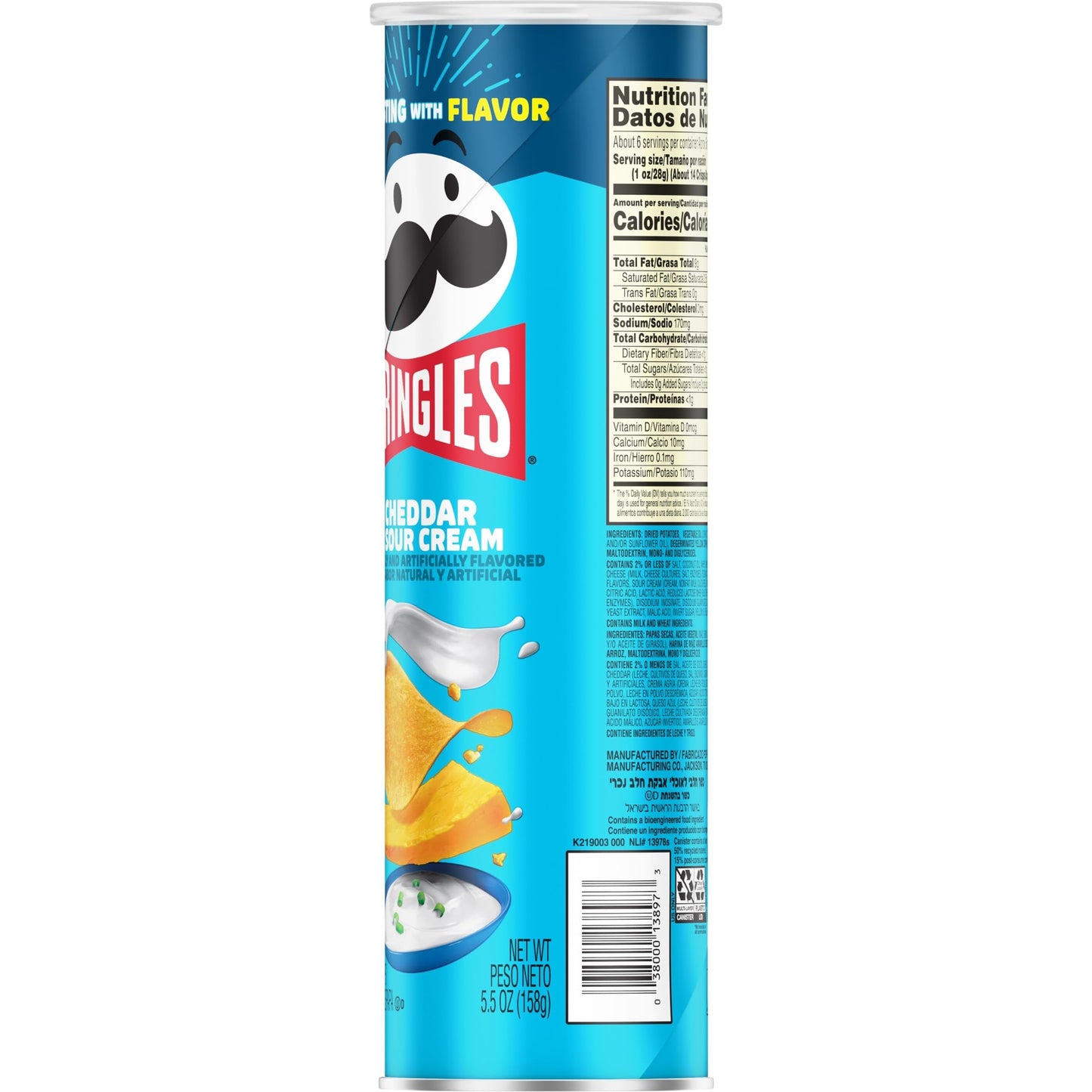 Pringles Cheddar & Sour Cream Potato Crisps, 158 G, Ligth Blue, Medium (3800013895)