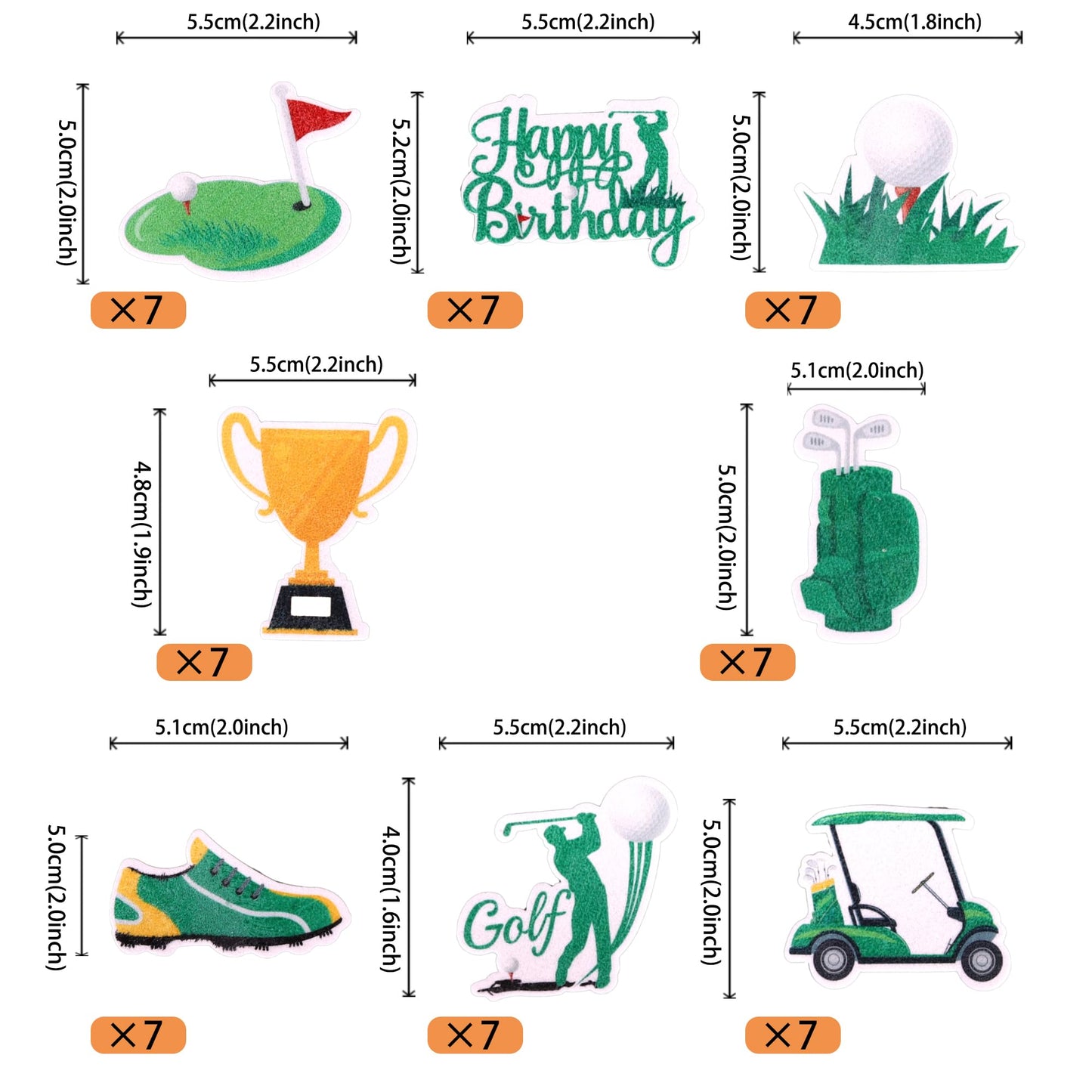 56 Pcs Edible Golf Cupcake Toppers Wafer Paper Trophy Lawn Golf Shoes Bag Ball Carts Cupcake Picks Edible Golf Cake Decorations