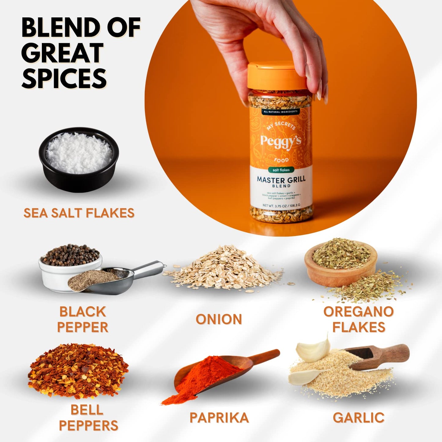 My Secrets Peggys Food Master Grill Blend Seasoning - Herb Seasoning Blend Spice Rub - Spice Mix With Sea Salt Flakes For Grilli