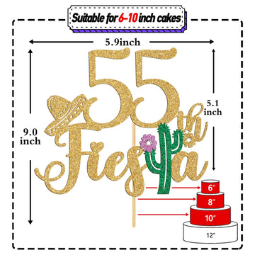 Tivurcia 55Th Fiesta Cake Topper, Cheers To 55 Years/Taco Bout 55 Cake Decor,Tropical Hawaiian Mexican Summer Themed Happy 55Th