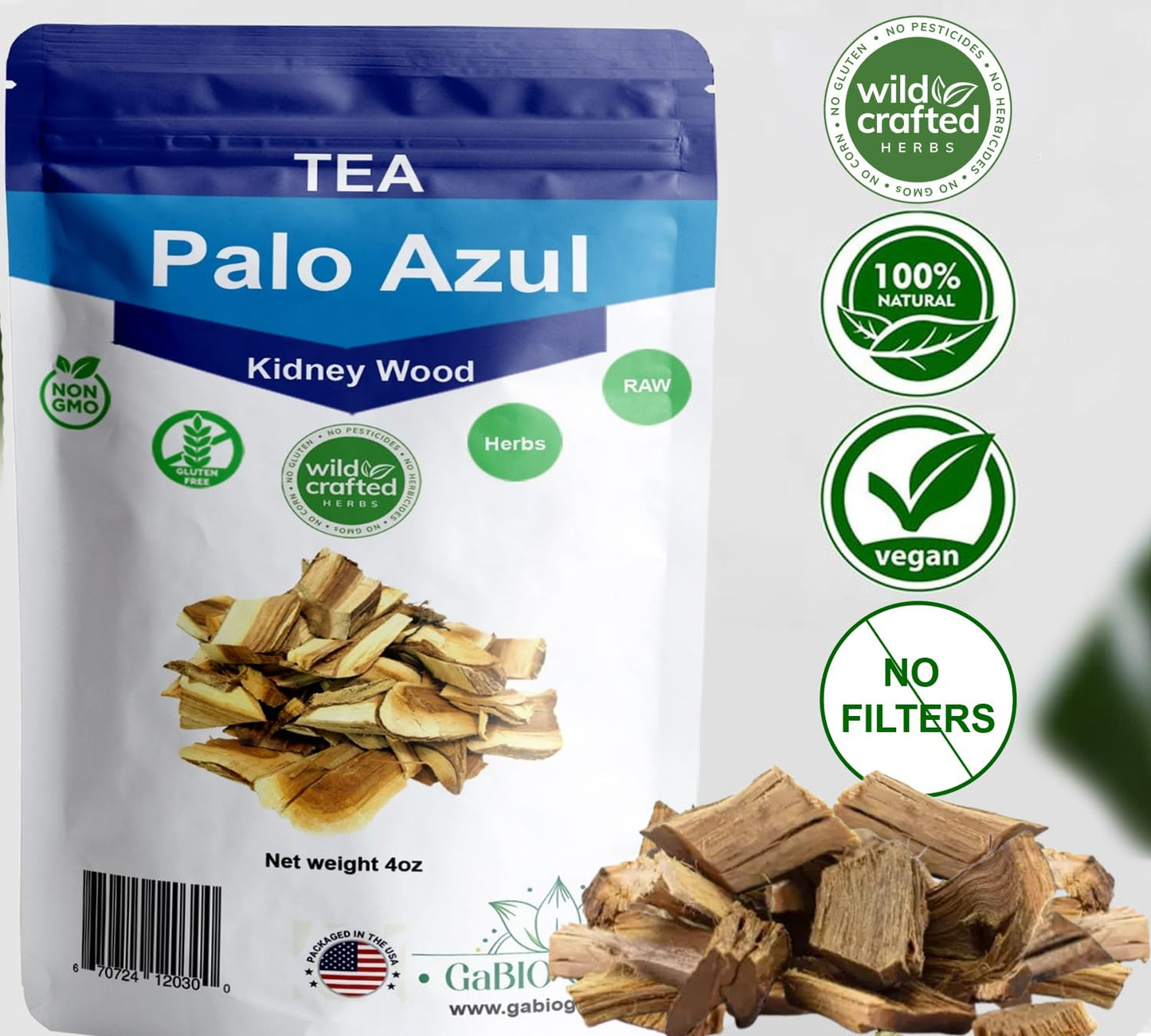 Kidney Wood (4Oz), Palo Azul (55-60 Cups Aprox), Blue Stick Tea Teatox, Non-Gmo, Gluten-Free Tea Bark, Natural Kidney Cleanse, P