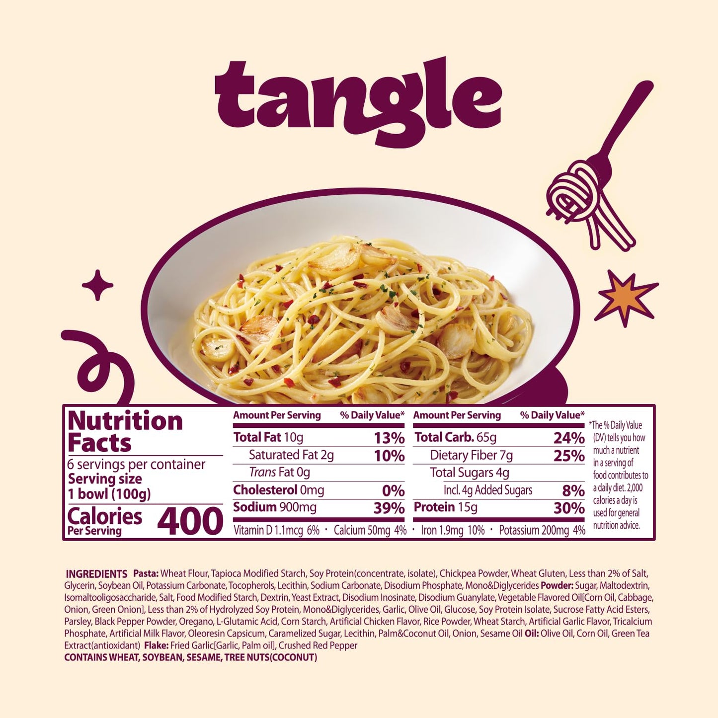 SAMYANG Tangle Garlic Oil Pasta Bowl Set, 3.52 oz (100g) x 6 Bowls, 45.72 cm Height