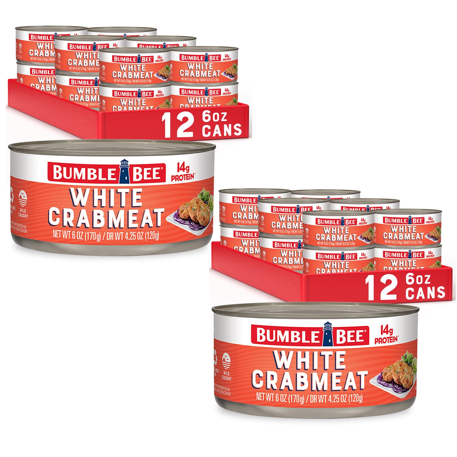 Bumble Bee White Crabmeat, 6 oz - Ready to Eat - 14g Protein per Serving - Gluten Free - Great Snack or Use in Seafood Recipes, 