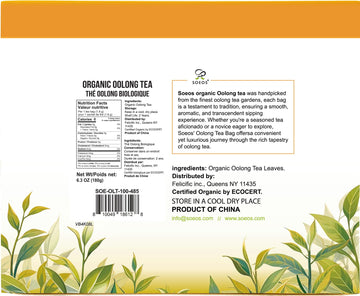 Soeos Organic Oolong Tea  200 Tea Bags (2 Pack)  Low Caffeine  Perfect Alternative to Coffee  Hot and Cold Brew  Fresh and Healthy Oolong Tea