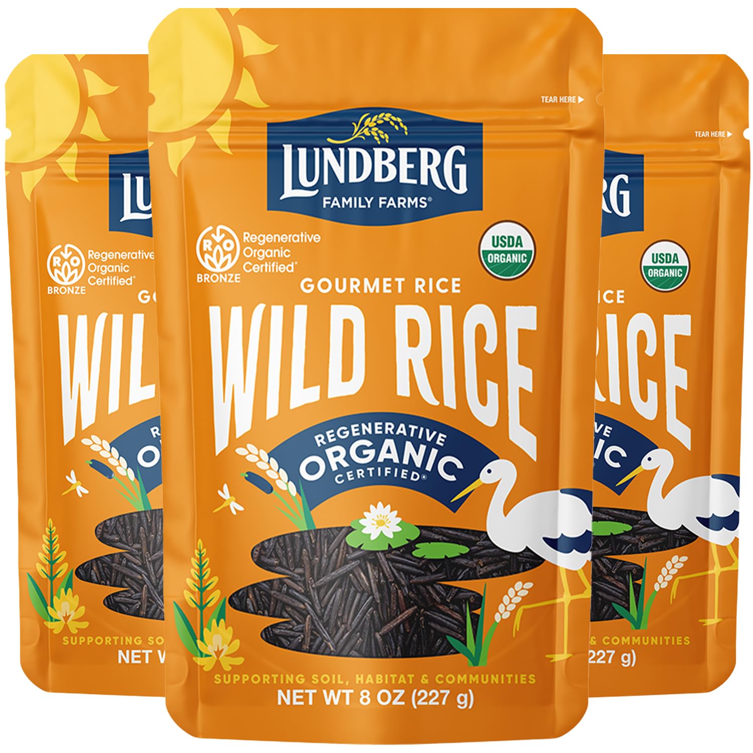 Lundberg Organic Wild Rice Gluten Free Non Gmo 8 Oz. Pack Of 3.
