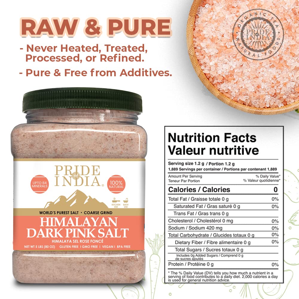 Pride Of India Himalayan Rock Salt - Pure Pink Salt Coarse Grind - 80 Ounce Jar