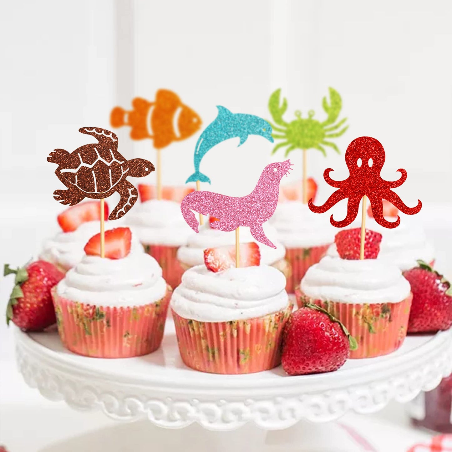 Keaziu 36 Pack Ocean Theme Cupcake Toppers Dolphin Octopus Crab Fish Sea Turtle Seal Cupcake Picks Under The Sea Animals Theme B
