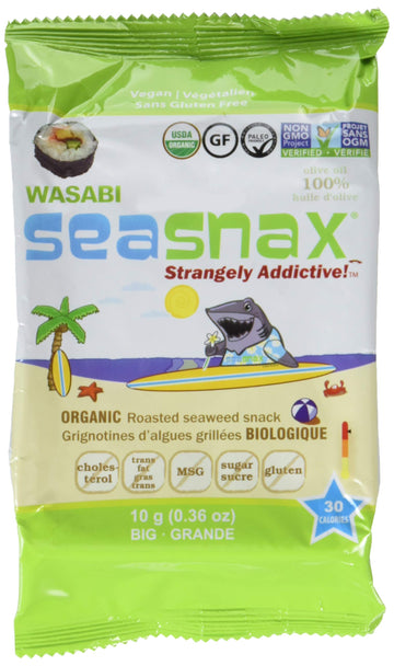 Seasnax Seaweed Snax - Organic - Wasabi - Case Of 12 - .36 Oz