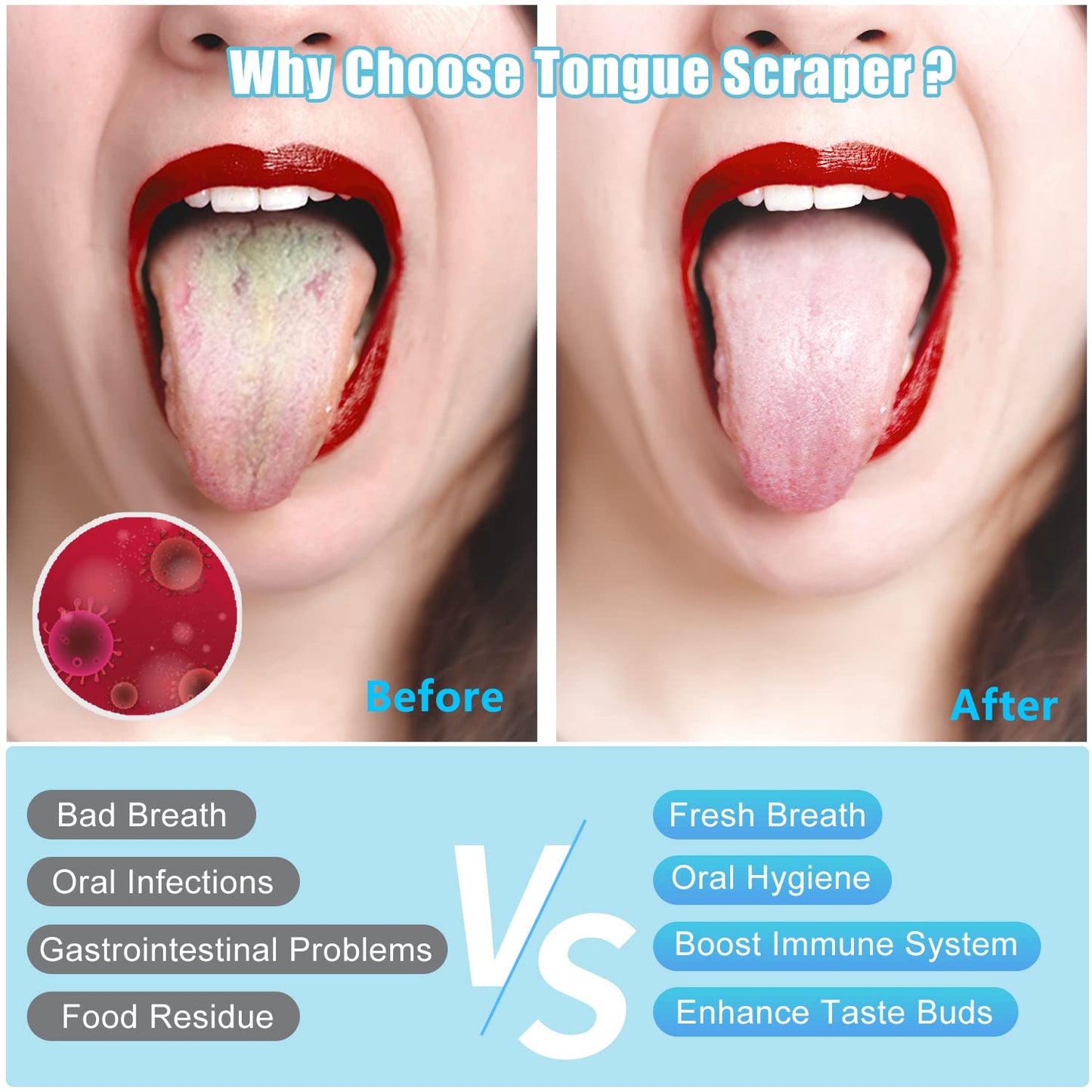 Tongue Scraper, Morgles 4Pcs Tongue Scraper Cleaner With Case Medical Grade Stainless Steel Tongue Scrapers For Adults Kids, Gre