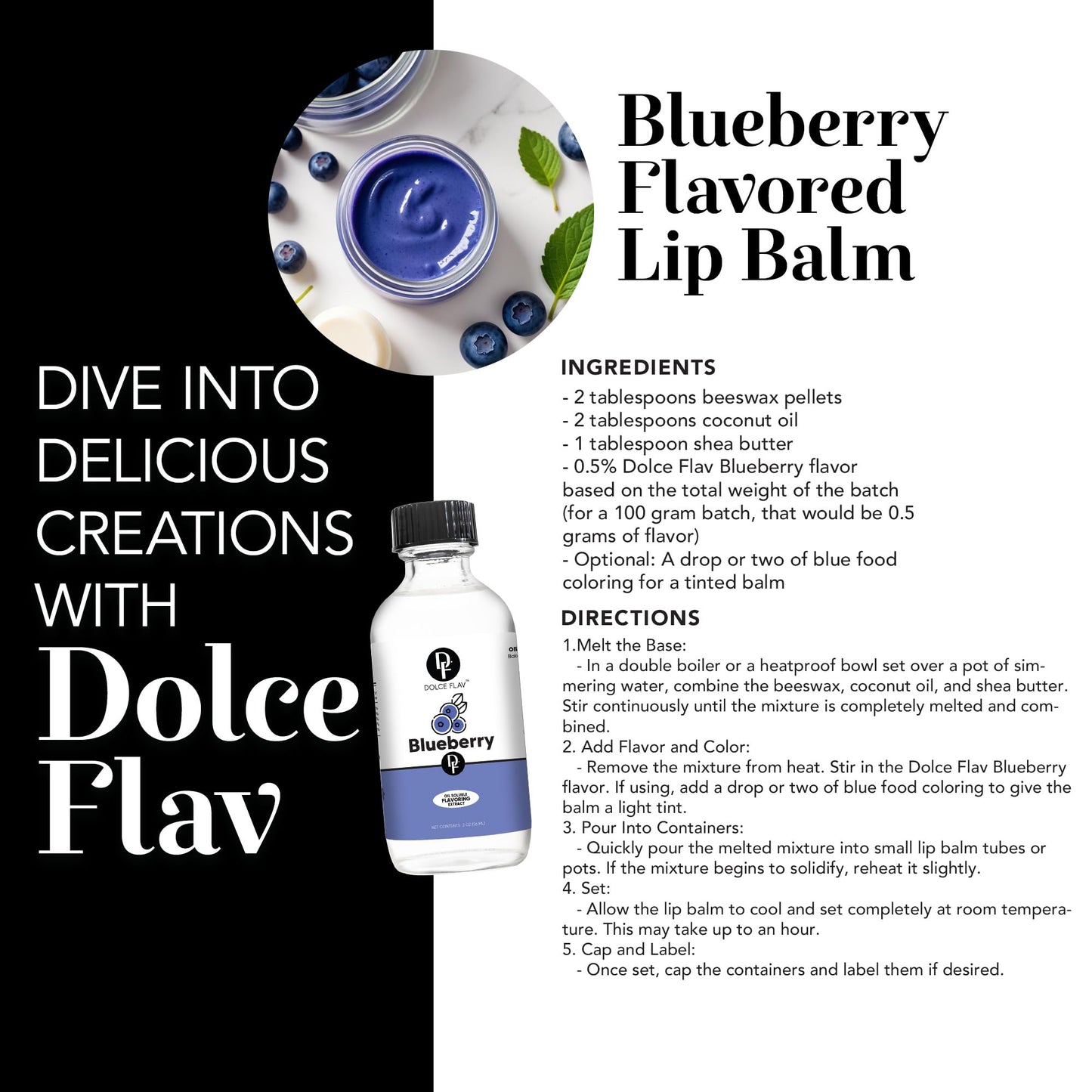 Dolce Foglia Blueberry Extract for Baking, Oil-Soluble Flavoring, Ultra Concentrated, 2 Oz.
