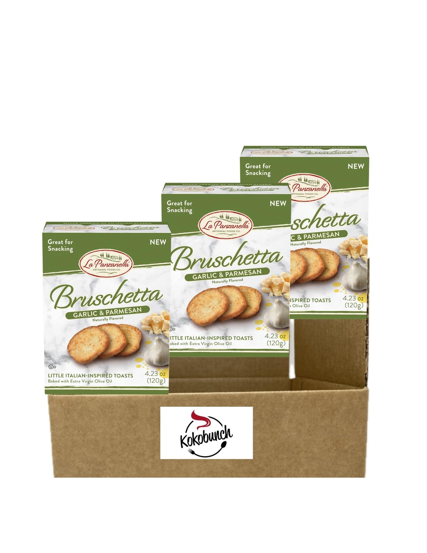 All Natural Bite Size Bruschetta Toast Breakers Bruschettini Vegan Chips (4.23Oz 3Pack  Garlic & Parmesan)