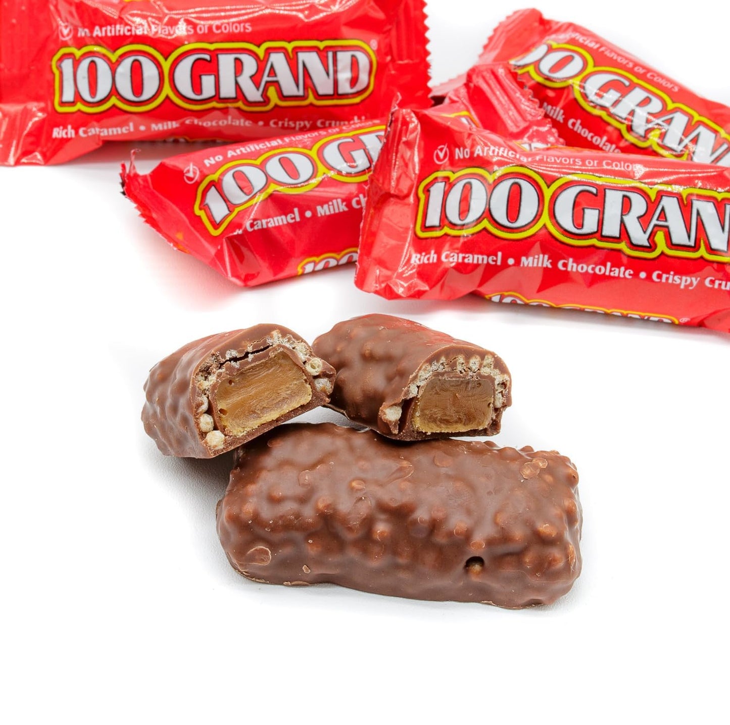 100 Grand Candy Bar Fun Size 1 lb - Anti Melt Pack  Bulk Candies in Resealable Bag  Individually Wrapped (20 Pieces)