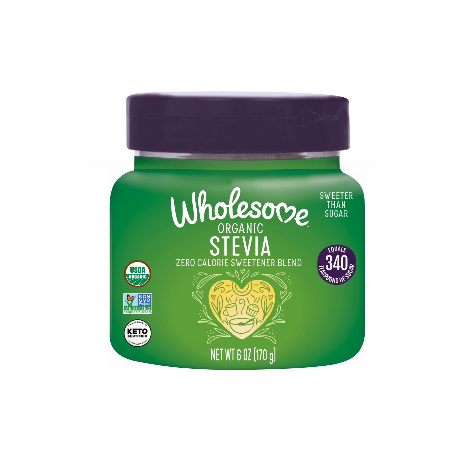 Wholesome Organic Stevia, Zero Calorie Sweetener Blend, Non Gmo & Gluten Free, 6 Oz Jar (Pack Of 1)