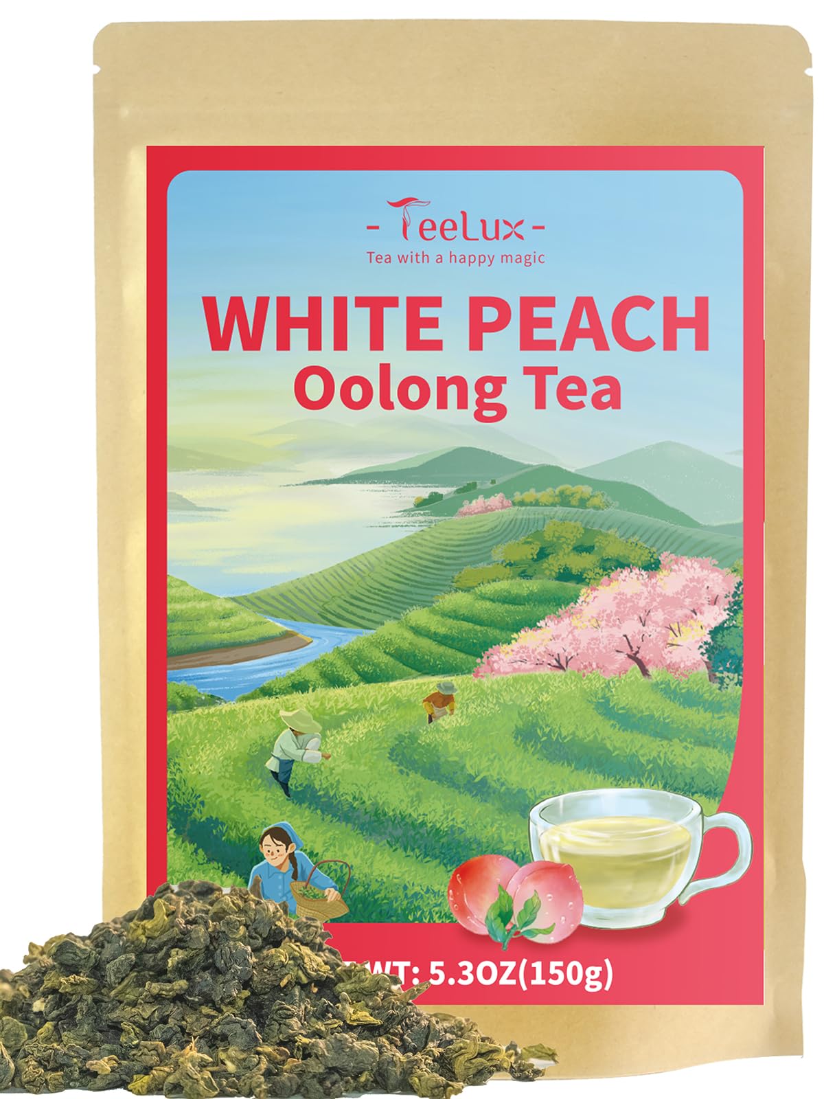 Teelux Peach Oolong Tea, White Peach Oolong Loose Leaf Tea, Peach Aroma & Slightly Sweet Flavor, Hot & Iced Tea, 5.3 Ounce