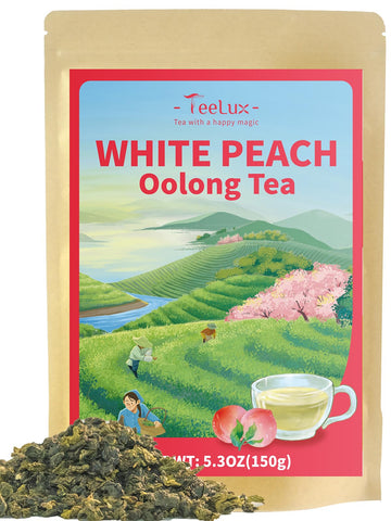 Teelux Peach Oolong Tea, White Peach Oolong Loose Leaf Tea, Peach Aroma & Slightly Sweet Flavor, Hot & Iced Tea, 5.3 Ounce