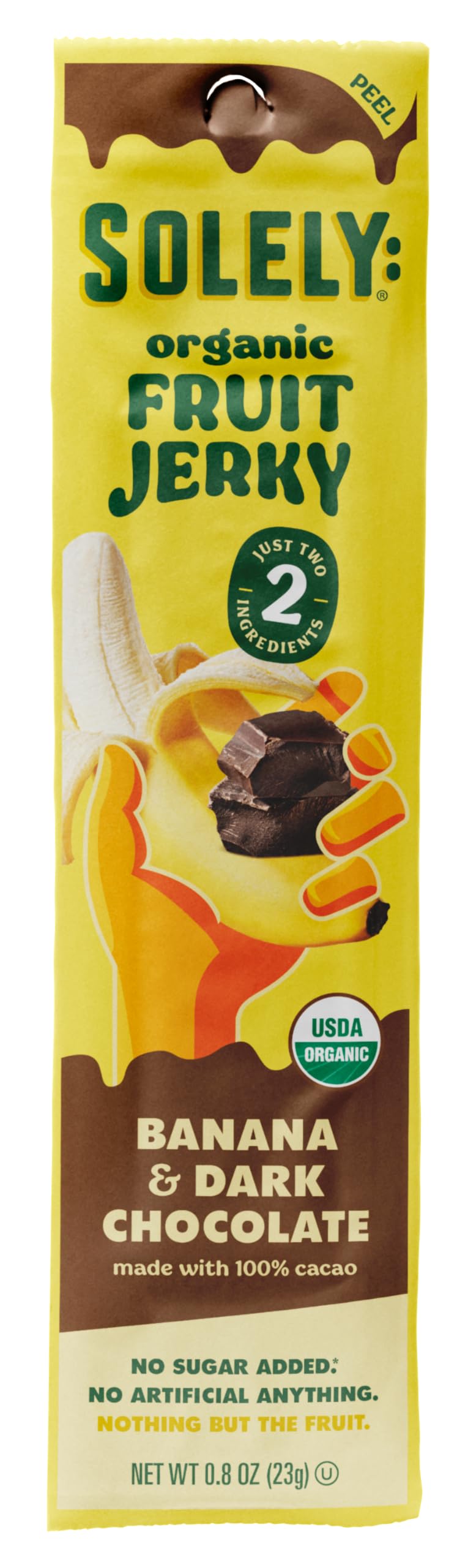 SOLELY Organic Banana Chocolate Drizzled Fruit Jerky - 0.8oz Vegan Snack - Individually Wrapped Dried Fruit Strip