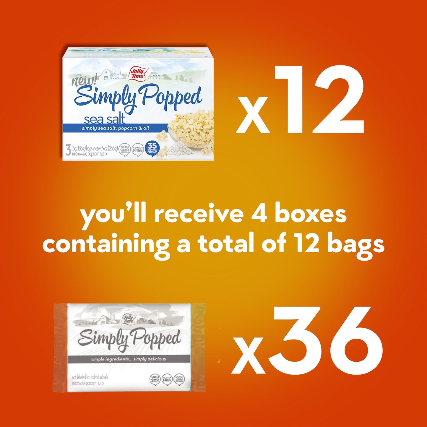 Jolly Time Simply Popped, Vegan, Dairy Free Microwave Popcorn, 3Oz Sharing Bag, 3 Bags Per Carton (Simply Popped Sea Salt, 3 Oun