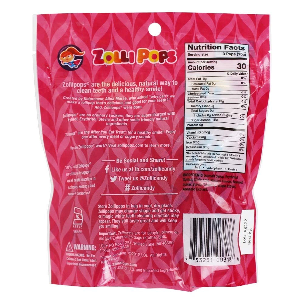 Zollipops - Holiday Strawberry Pack - Clean Teeth Lollipops, 3.1 Oz