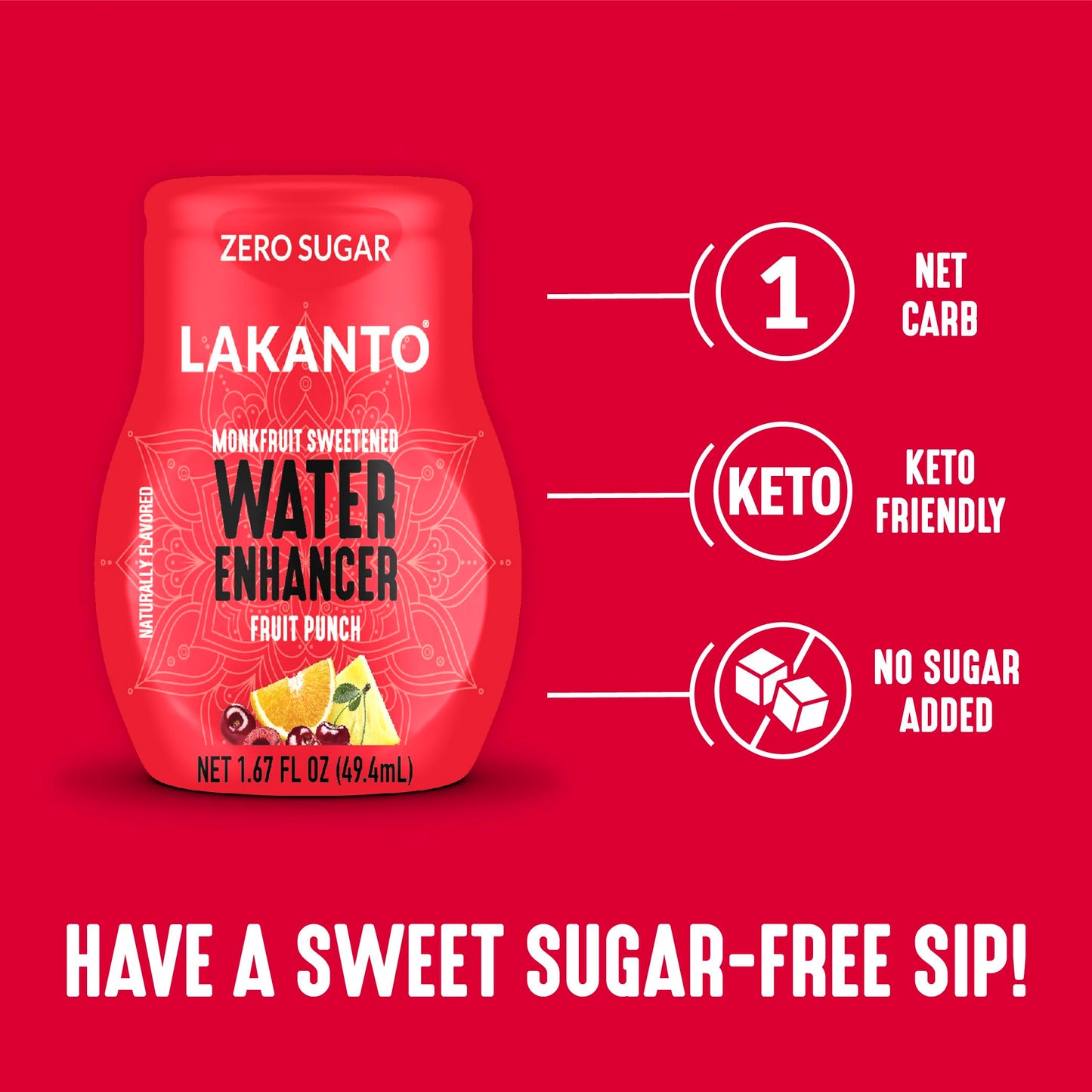 Lakanto Sugar Free Water Enhancer - Sweetened With Monk Fruit Sweetener And Erythritol, On The Go Liquid H2O Hydration, Zero Sugar, Naturally Flavored - Fruit Punch (1.67 Fl Oz - Pack Of 1)