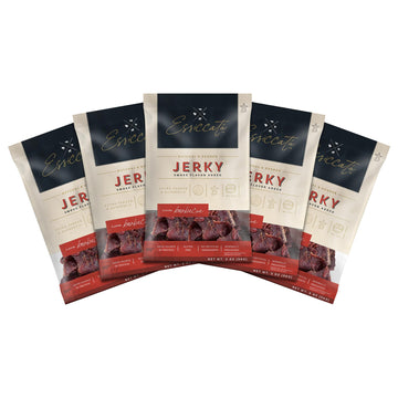 Premium Aufschnitt Beef Jerky - Extra Tender, Low Sodium, Grass Fed - 5 Pack, BBQ Flavor
