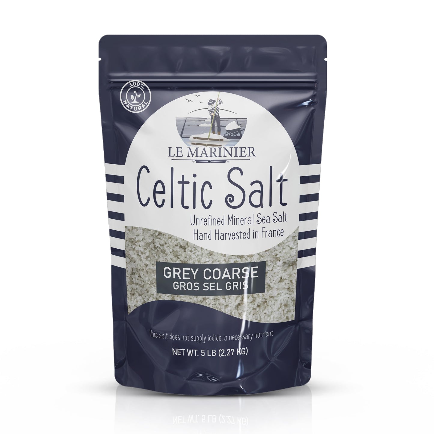 Le Marinier Celtic Salt Organic Grey Coarse, 5lb Mineral Rich 100% Natural and Unrefined French Sea Salt Organic. Hand Harvested