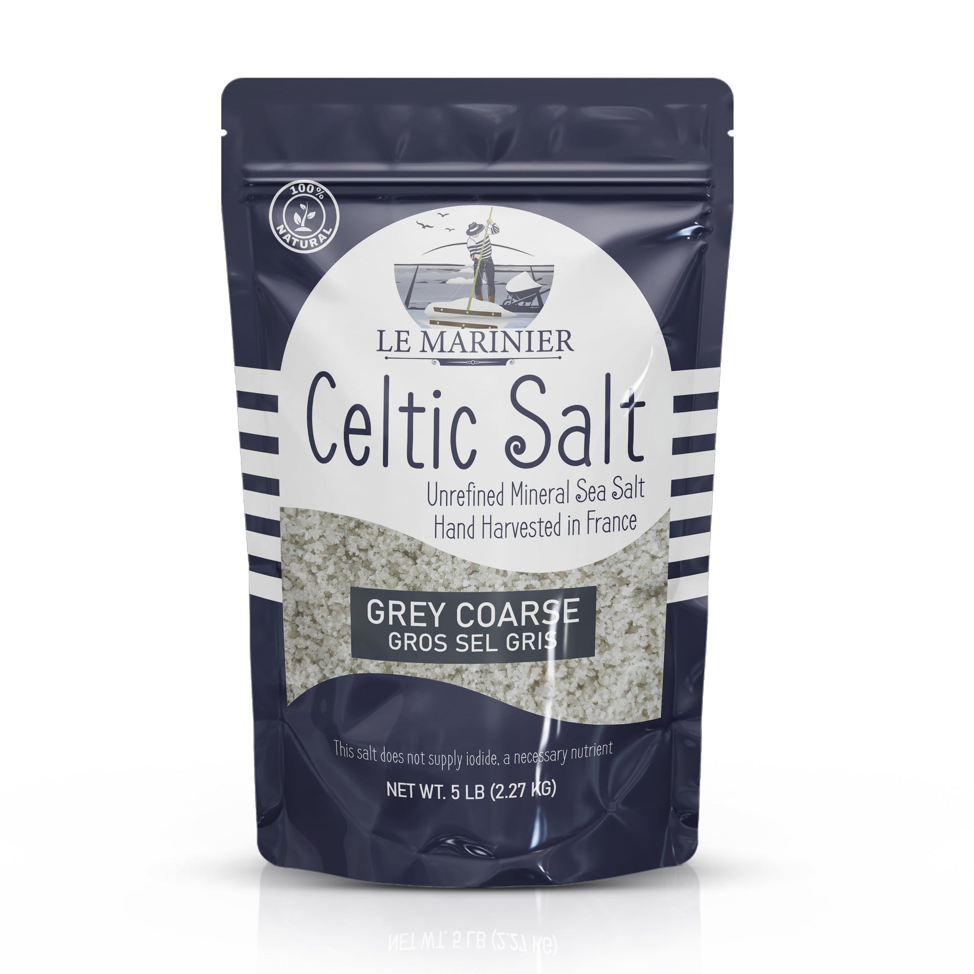 Le Marinier Celtic Salt Organic Grey Coarse, 5lb Mineral Rich 100% Natural and Unrefined French Sea Salt Organic. Hand Harvested