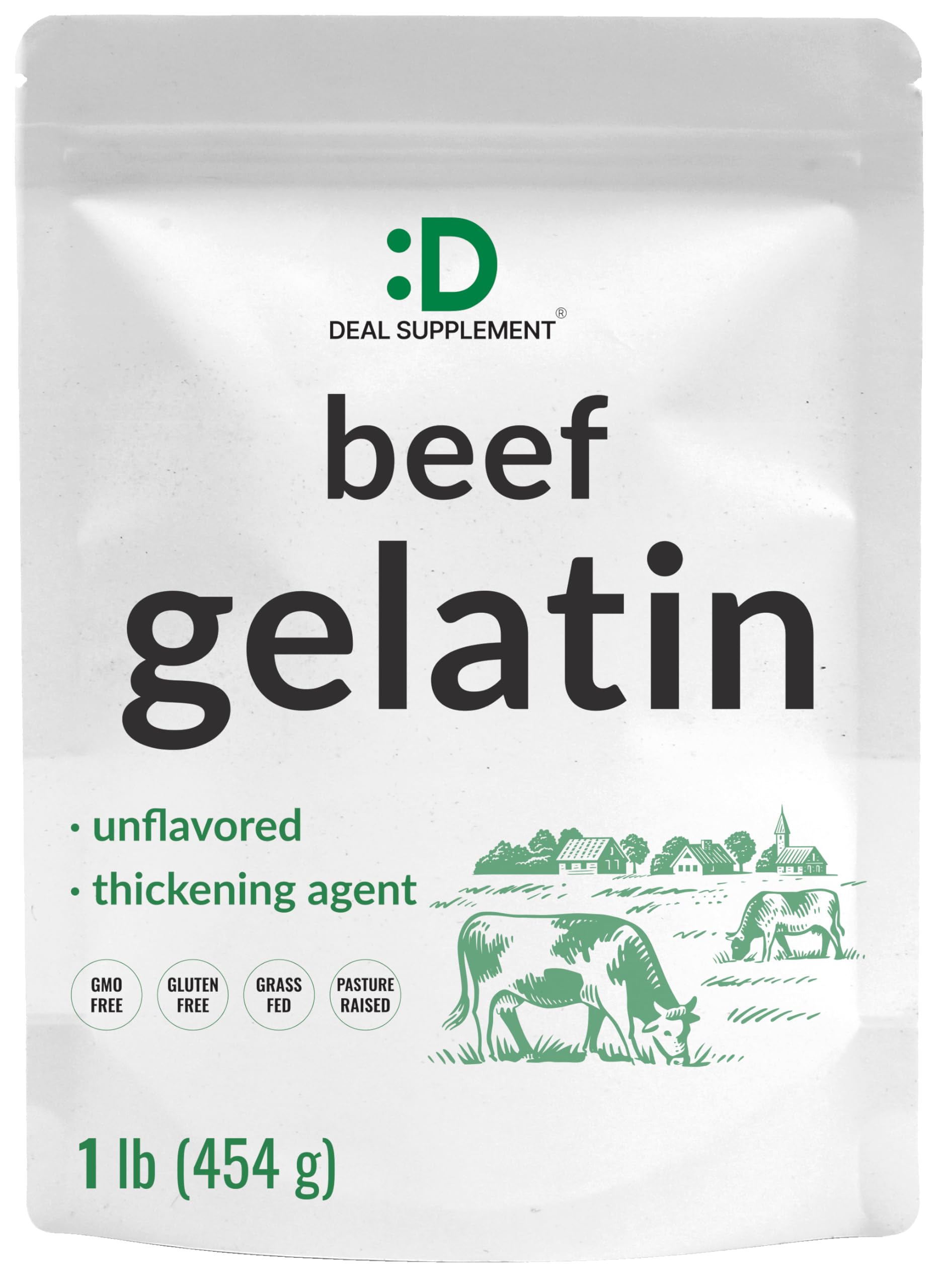 DEAL SUPPLEMENT Unflavored Beef Gelatin Powder Natural Thickener 16 Ounce Non-GMO Keto Friendly